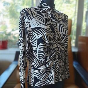 Vtg monochromatic tropical print long sleeve button up blouse